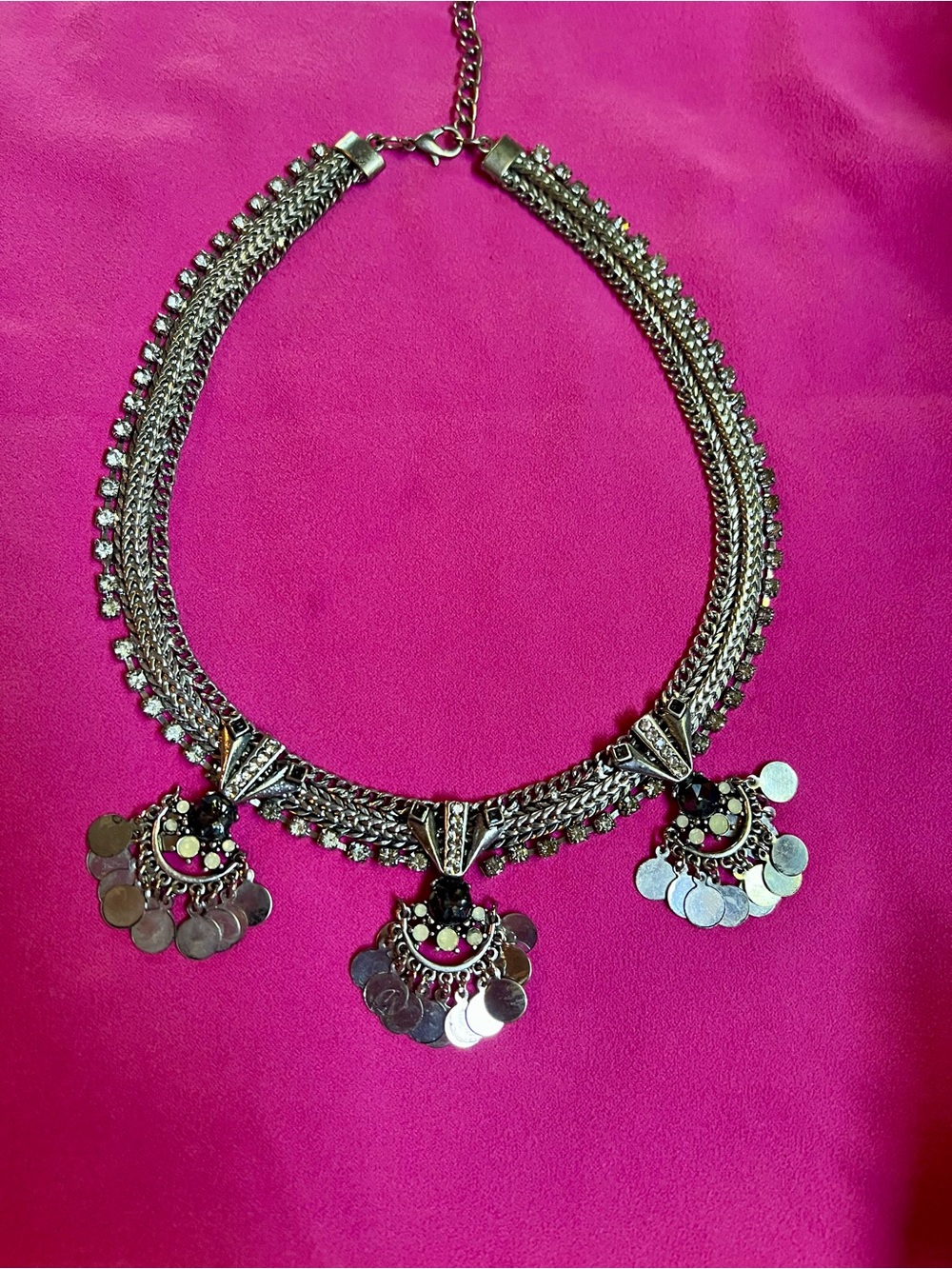 Silver-Tone Coin Cluster Statement Necklace - Women Jewelry - Picture 3 of 10